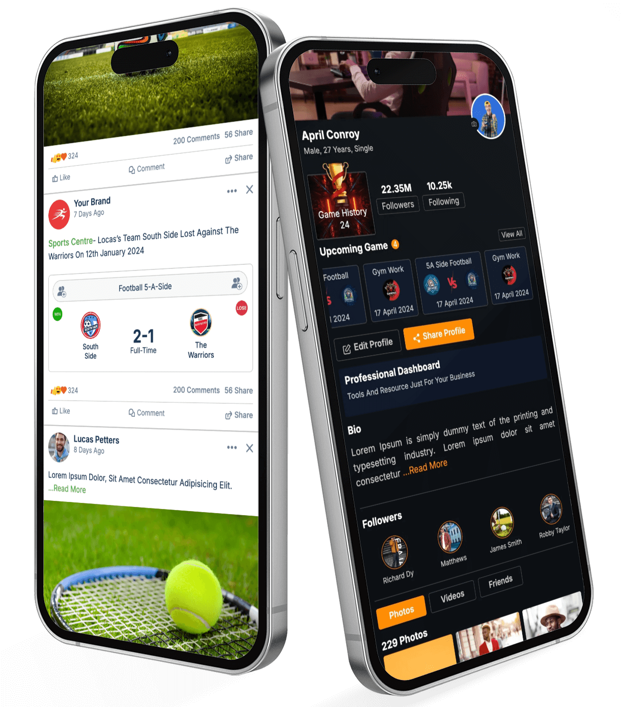 mobile screens showing app to boost member engagement in tennis and fitness clubs